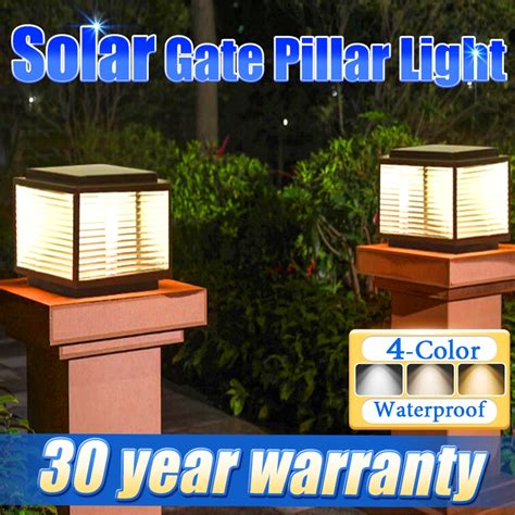solar gate pillar lights|Solar Gate Pillar Light LED 4 Tricolor Outdoor Lamp Waterproof .